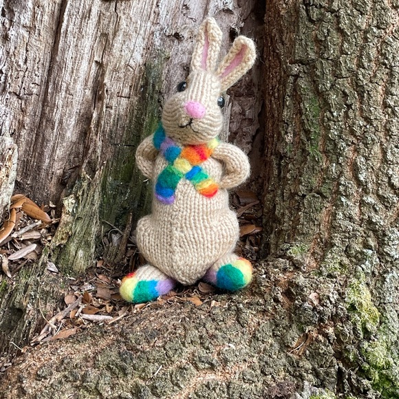 Hand crafted knit and needle felted rainbow pride love is love bunny artisan - Picture 6 of 16